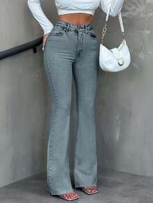 EURMUSE Casual Versatile Button Slim Flare Leg Women Jeans - Light Wash - View 3