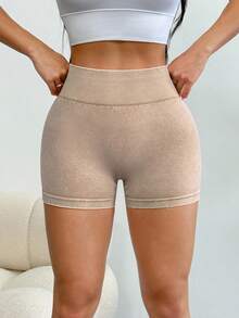 Easithlete Quần short tập yoga cạp chun gợi cảm cho nữ, co giãn và thoải mái khi tập thể dục - Màu Khaki - Xem 3