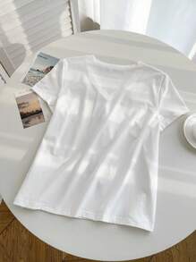 Franclia 女式 V 领短袖休闲百搭 T 恤，蝴蝶结领口设计