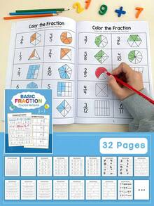 1本儿童基础分数练习册，学龄前儿童以有趣的方式由浅入深学习分数。分数墙、分数图、分数轴、分数大小比较、各种分数形式的理解、分数加减练习，是一本非常好的儿童数学学习工具书。