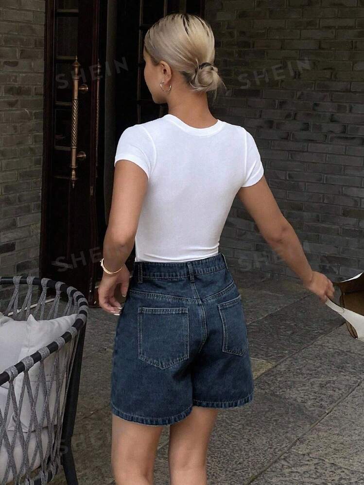 DAZY Summer New Loose Casual Distressed Women Denim Shorts Jorts - Dark Wash - View 4