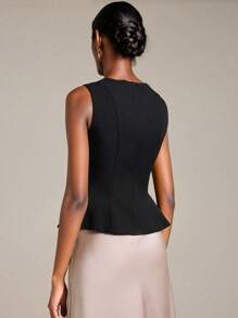 Ontre Blusa negra con cuello redondo y diseño de volantes en el bajo, moderna, elegante, urbana, romántica, western, punk, Y2K, de estilo country, para festival de música, vintage, coreana, para aeropuerto, calle, boda, invitado, cumpleaños, Halloween, casual de oficina, cita, salida, aeropuerto, vuelta al colegio, Navidad, Año Nuevo