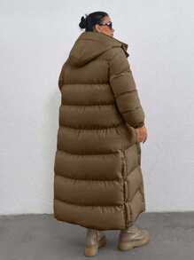 EURMUSE Keep Warm Feature, Maxi Lenght, Side Popper Detailed Puffer Winter Coat - Dark Grey - View 2