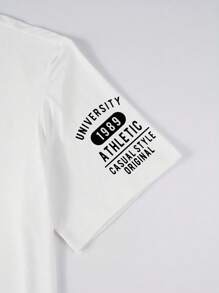 Manfinity LEGND 男士圆领休闲短袖 T 恤，带字母图案印花，适合外出，男友礼物 - 白色 - 查看 5