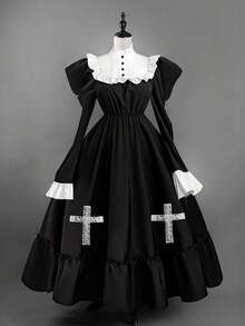 Sweetra Váy Halloween Nuns Gothic Holy-Cross cỡ lớn - Đen và trắng - Xem 1
