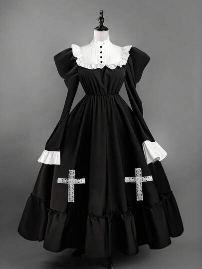 Sweetra Halloween Nuns Gothic Holy-Cross Plus Size Dresses Fall Cloth For Women