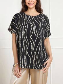 Miaspire 女士波尔卡圆点印花蝙蝠翼短袖休闲衬衫 - 彩色 - 查看 4