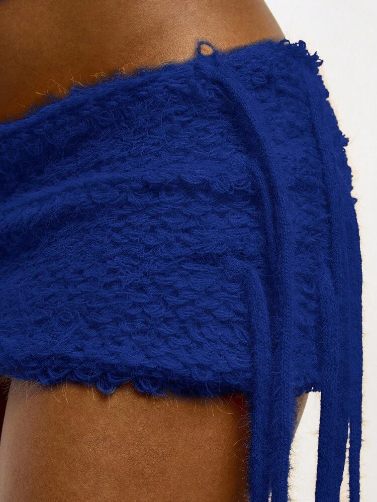 SUMWON WOMEN Crochet Mini Skirt With Fringe Tassels And Textured Knit