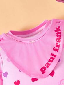 Paul Frank X SHEIN Baby Girl Cute Cartoon Pattern Round Neck Detachable Bib Long Sleeve Knit Comfortable Soft Jumpsuit - Multicolor - View 3