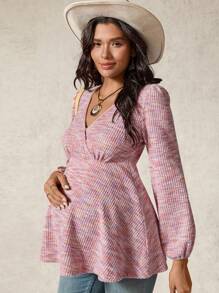 Boho Mama 休闲V领宽松长袖哺乳上衣，适合日常穿着