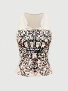 ROMWE Avant Y2K Rhinestone Crown Crop Top For Women