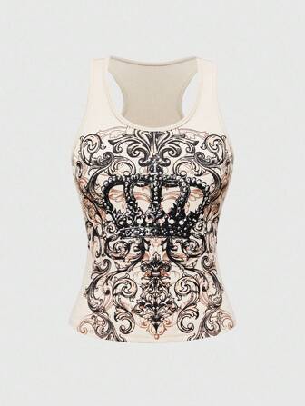 ROMWE Avant Y2K Strass Krone Crop Top für Frauen