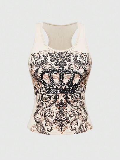 ROMWE Avant Top corto con corona de cristales estilo Y2K para mujeres