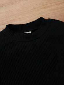 SHEIN Tween Girl Ribbed Knit Ruffle Trim Tee & Cord Belted Skirt