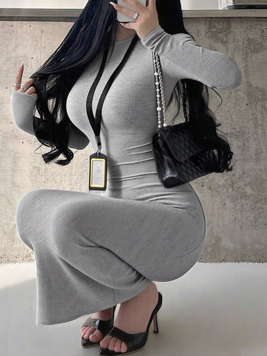 INAWLY 女士时尚休闲复古简约纯色浪漫度假连衣裙