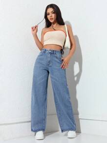 牛仔前扣多口袋休闲裤 - 藍色 - 查看 7