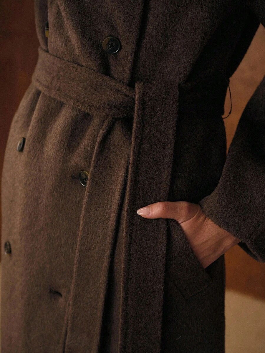 MOTF PREMIUM WOOL DOUBLE BREASTED OVERCOAT, FALL WINTER - Mocha Brown - View 2