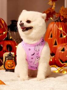 1 件宠物猫狗通用万圣节粉色幽灵可爱卡通图案印花时尚透气舒适狗背心，PETSIN 原创设计 - 彩色 - 查看 5