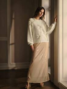 MOTF PREMIUM APPLIQUES PULLOVER SWEATER - Apricot - View 6