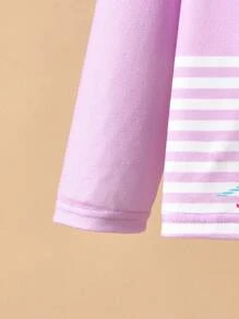 Paul Frank X SHEIN Áo thun dệt kim tay dài cổ tròn vai trễ họa tiết hoạt hình cho bé gái màu tím - Màu tím - Xem 9