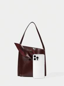 SHECARRY PU 皮革贴花单肩包，红色 - 咖啡 - 查看 4