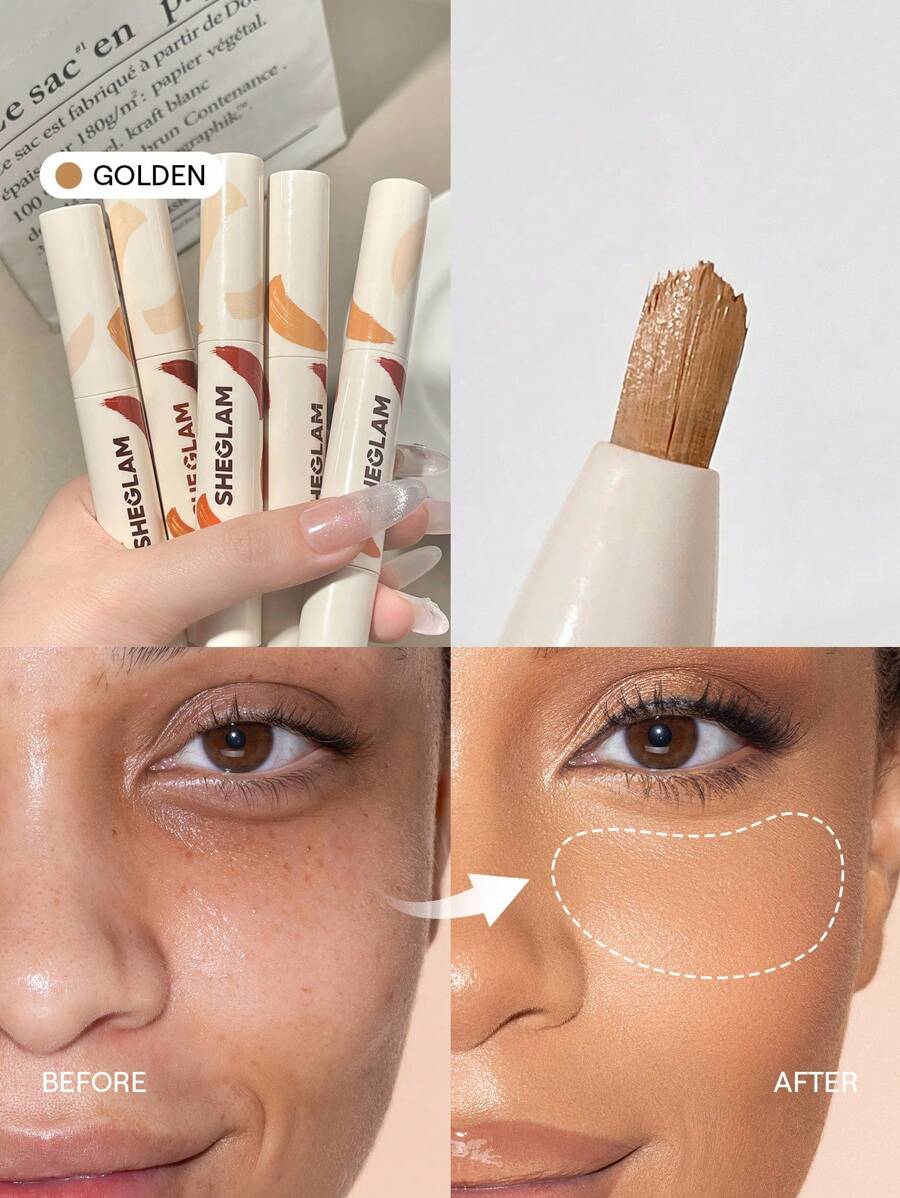 SHEGLAM Perfect Skin High Coverage Concealer-Golden 20 Shades Liquid Concealer Brush Moisturizing Weightless All-Day Hydrate Concealer Makeup Brand Beauty Makeup Face Paint Cosmetic For Women Girls Perfect For Winter Spring Ideal For Y2K Fancy Fashion Suitable For Birthday Gift Party Ready Best Color - Golden - View 1