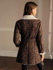 MOTF PREMIUM LEOPARD PRINT CONTRAST TEDDY PANEL BELTED FAUX FUR COAT - Multicolor - View 8