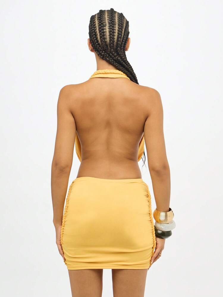 SUMWON WOMEN Plunge Halter Mini Dress With Long Ties