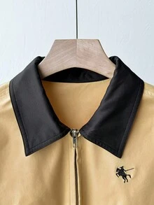 女式卡其色长袖夹克外套，户外休闲拉链开衫，秋季 - 卡其色 - 查看 6