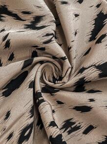 SHEIN Maternity Allover Print Shirred Lantern Sleeve Gathered Waist Elegant Dress Leopard Print Midi Dress Long Sleeve Midi Dress  Fall Women Clothes  Fall - Khaki - View 7