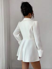 Elenzga Áo khoác len dày cổ tay bo gấu lông chồn dáng chữ A thanh lịch cho nữ đi làm hàng ngày - Màu be - Xem 2