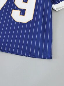 SHEIN Sparklyn Tween 女童休闲街头运动棒球夹克、冰球服、字母和数字印花 V 领 T 恤 - 藏蓝色 - 查看 5