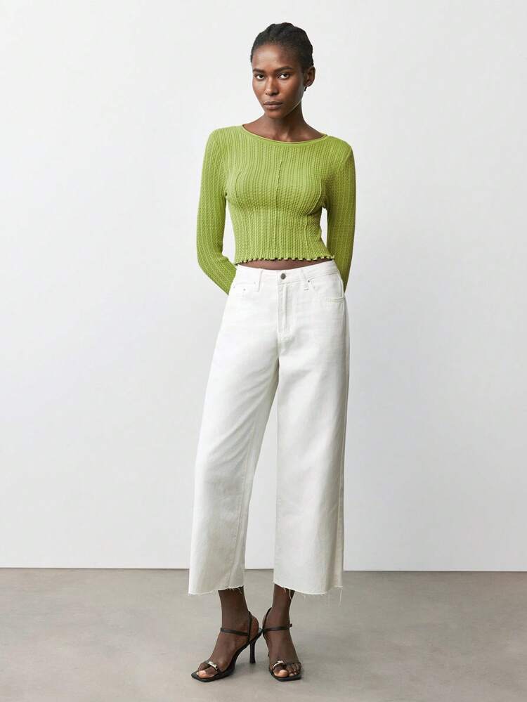 SHEIN Maija Green Crew Neck Textured Ribbed Knit Women's Slim Fit Waist Pullover, Fashionable All-Match Modern Casual Versatile,Fall Clothes For Women,Fall Tops Women,Sweaters,Halloween,Fall Clothes For Women Saudi National Day