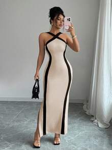 Rafferiza Women's Stylish Elegant Color Blocking Bodycon Dress - Multicolor - View 3
