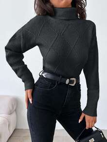 Maglione a collo alto in tinta unita da donna, a maniche lunghe, versatile per l'uso quotidiano