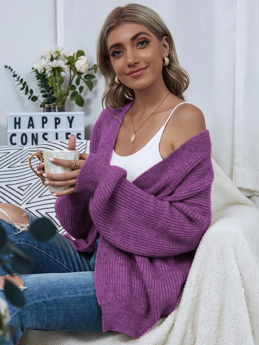 Women's Solid Color Embroidered Loose Casual Long Sleeve Cardigan,Cardigans,Petite,Tall