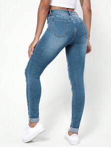 EURMUSE Women's Light Color Distressed Fashion Denim Jeans - Light Wash - View 2
