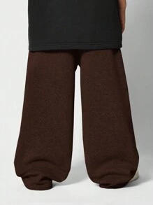 SUMWON 超大款低裆宽松慢跑运动裤，抽绳腰带，慵懒宽松版型，阔腿设计，街头风秋冬休闲度假裤 - 棕色 - 查看 4