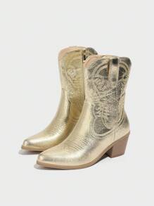 Styleloop بوت الكاحل والأحذية القصيرة للنساء، مناسبة للعطلات والطراز البوهيمي والأمريكي الرجعي والغربي وحفلات الموسيقى والحفلات وعيد الميلاد وعيد الهالوين - الذهبي - مشاهدة 4