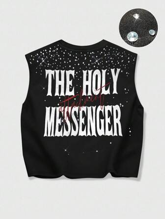Grunge Punk Camisetas sin mangas con decoración de rhinestone para hombre, diseño casual de verano