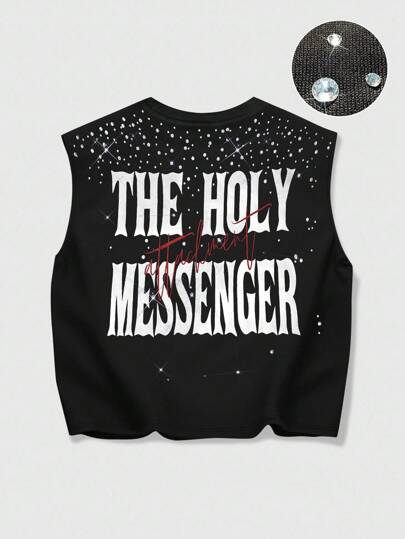 Grunge Punk Canotte casual di moda da uomo decorate con strass, adatte per l'estate