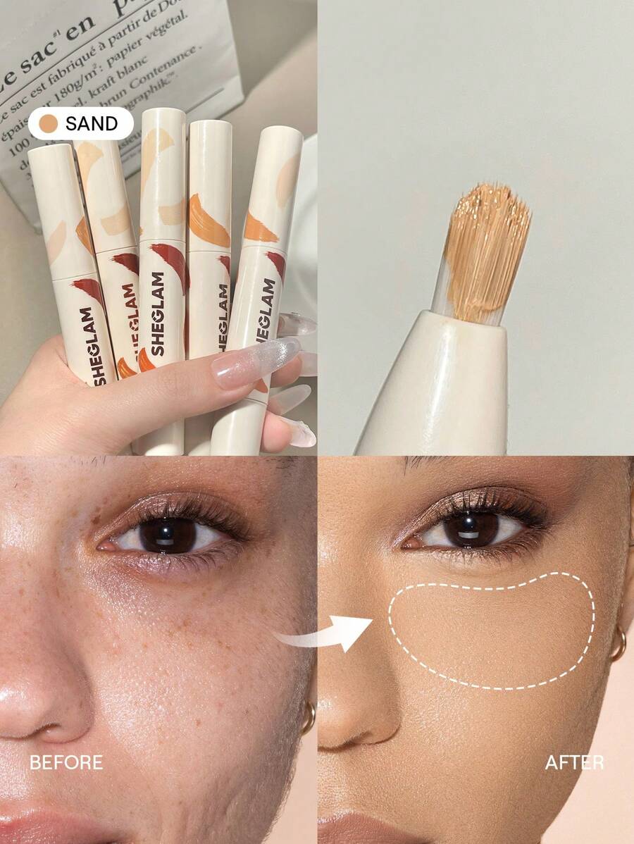 SHEGLAM 完美肌膚高遮瑕膏-沙色 20 色液體遮瑕刷保濕輕盈全天保濕遮瑕膏化妝品促銷遮瑕膏 品牌 美容 化妝 化妝品 適合女性與女孩 完美搭配冬季 Y2K 時尚 流行 生日禮物 假期 派對準備就緒 最佳顏色 - Sand - 查看 1