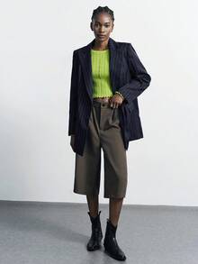 Maija 女士蓝色条纹长款休闲西装外套，秋季百搭都市风格，商务休闲女装，秋季，女士秋季 - 藏蓝色 - 查看 4