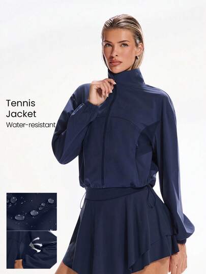 GLOWMODE 防水轻质网球腋下后网眼面板可调节下摆腰长夹克健身训练网球