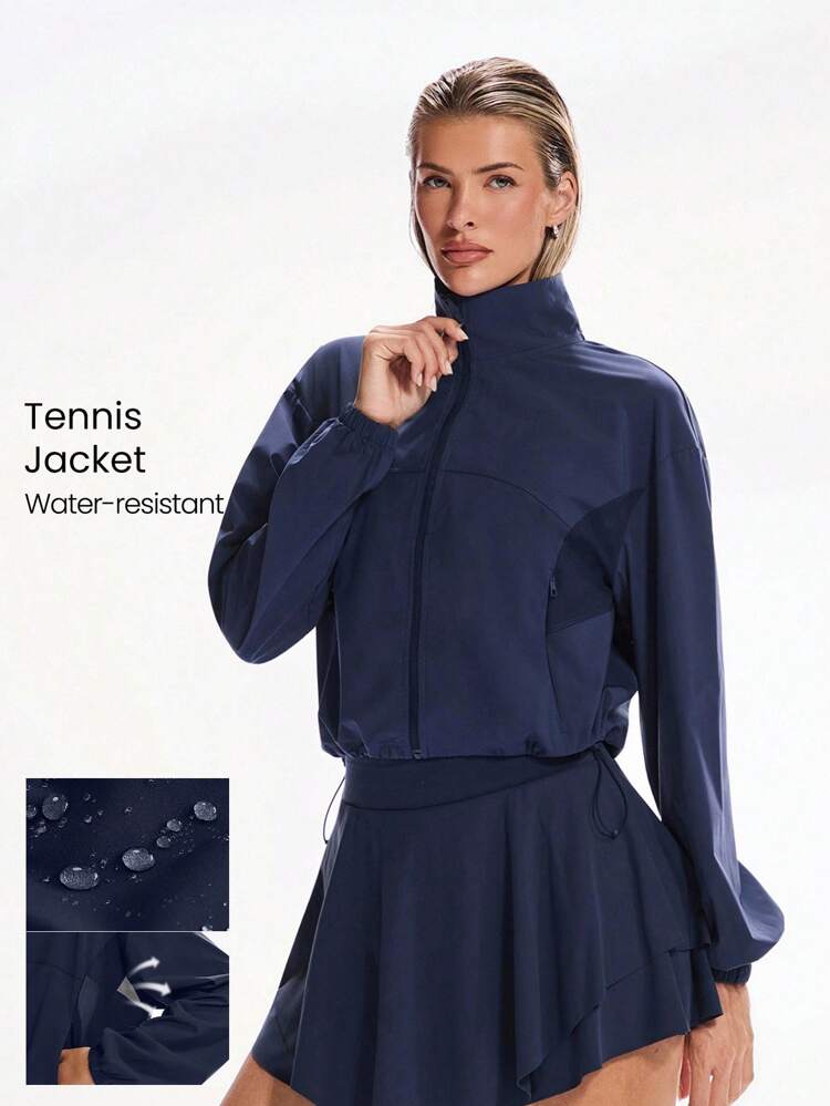 Giacca leggera e resistente all'acqua con pannello in rete sulla schiena e sotto le ascelle, orlo regolabile in vita, adatta per allenamenti e tennis