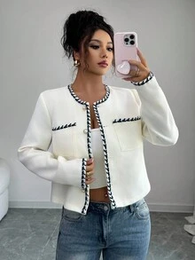 Elenzga Women's Casual Front Button Long Sleeve Jacket, Suitable For Daily Wear - Apricot - View 1