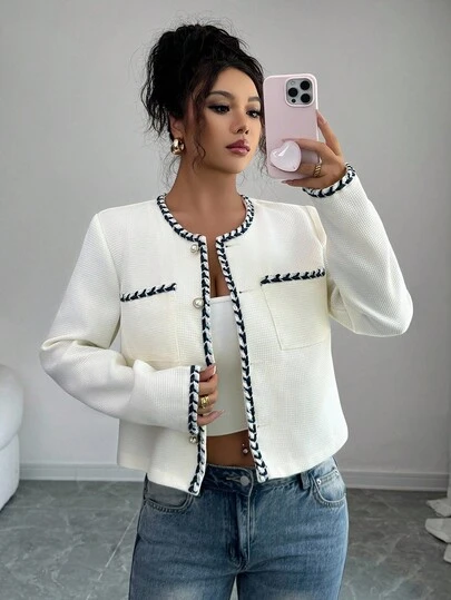 Elenzga Women's Casual Front Button Long Sleeve Jacket, Suitable For Daily Wear