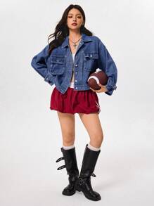 Rivivi Women's Fashion Casual Button-Up Long Sleeve Denim Jacket - Blue - View 8