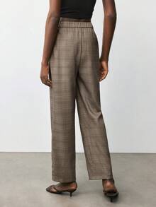 Maija 棕色格子女式休闲裤，现代褶皱宽松格子西装女式格子西装格子西装套装女式西装套装粗花呢西装，秋季女装，万圣节 - 棕色 - 查看 7