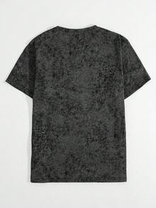 Manfinity Dauomo JESUS IS KING 水钻图案 T 恤，男士圆领短袖雪花纹理舒适宽松上衣，适合日常穿着 - 黑色 - 查看 2